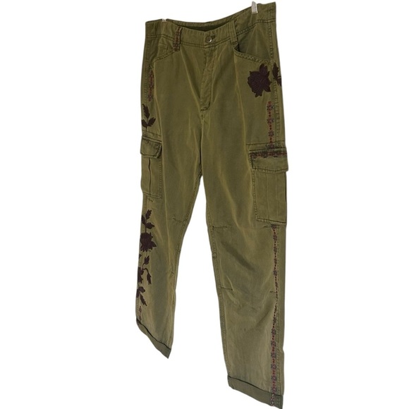Sundance Olive Green Embroidered Cargo Pants Size 14 Boho Earthy - Picture 2 of 16